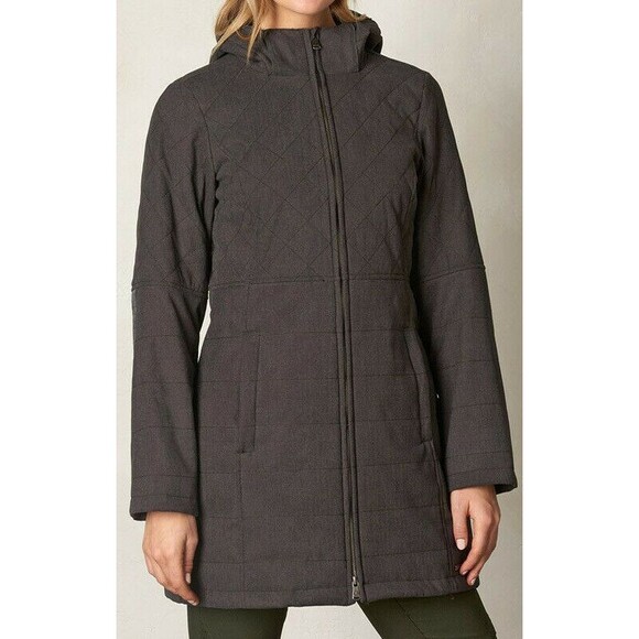New NWT Prana Inna Dark Gray Womens S Jacket Coat Zip Long Hood Warm Wat… - Picture 1 of 12